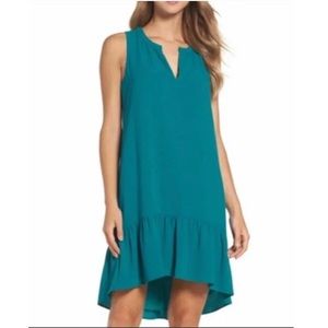 Charles Henry Drop Waist Ruffle Hem Sleeveless Shift Dress in Mediterranean NWT